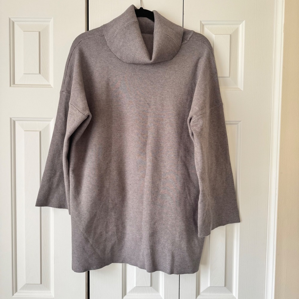 Raya Womens Oversized‎ Cowl Neck Tunic Sweater Taupe Mauve Pocket Knit Small